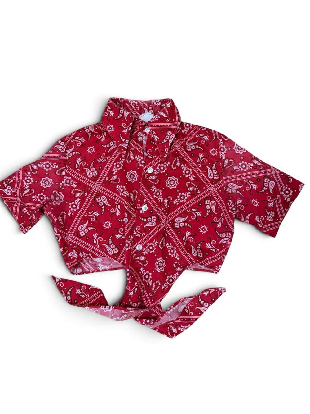 Vintage Red Bandana Tie-Front Top